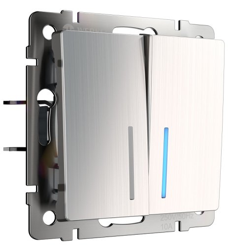 Переключатель с подсветкой без рамки Werkel 2-кл. проходной глянцевый никель картинка